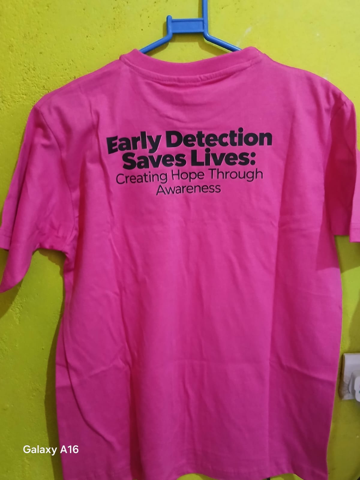Awareness pink tee showing the back print
